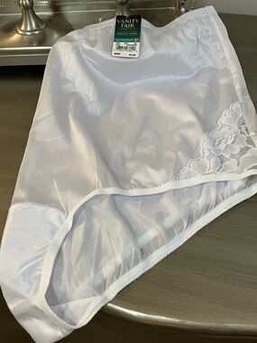 Vanity Fair White Nylon  Panties with Lace Accent.